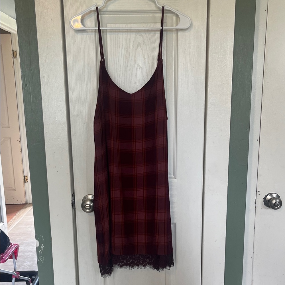 Arizona Jean Company Burgundy Plaid Slip with Lace Trim